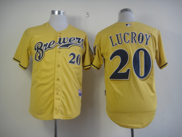 Men Milwaukee Brewers #20 Lucroy Yellow MLB Jerseys